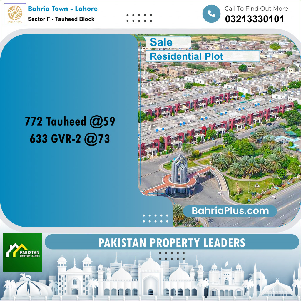 Residential Plot for Sale in Sector F - Tauheed Block -  Bahria Town, Lahore - (BP-181459)