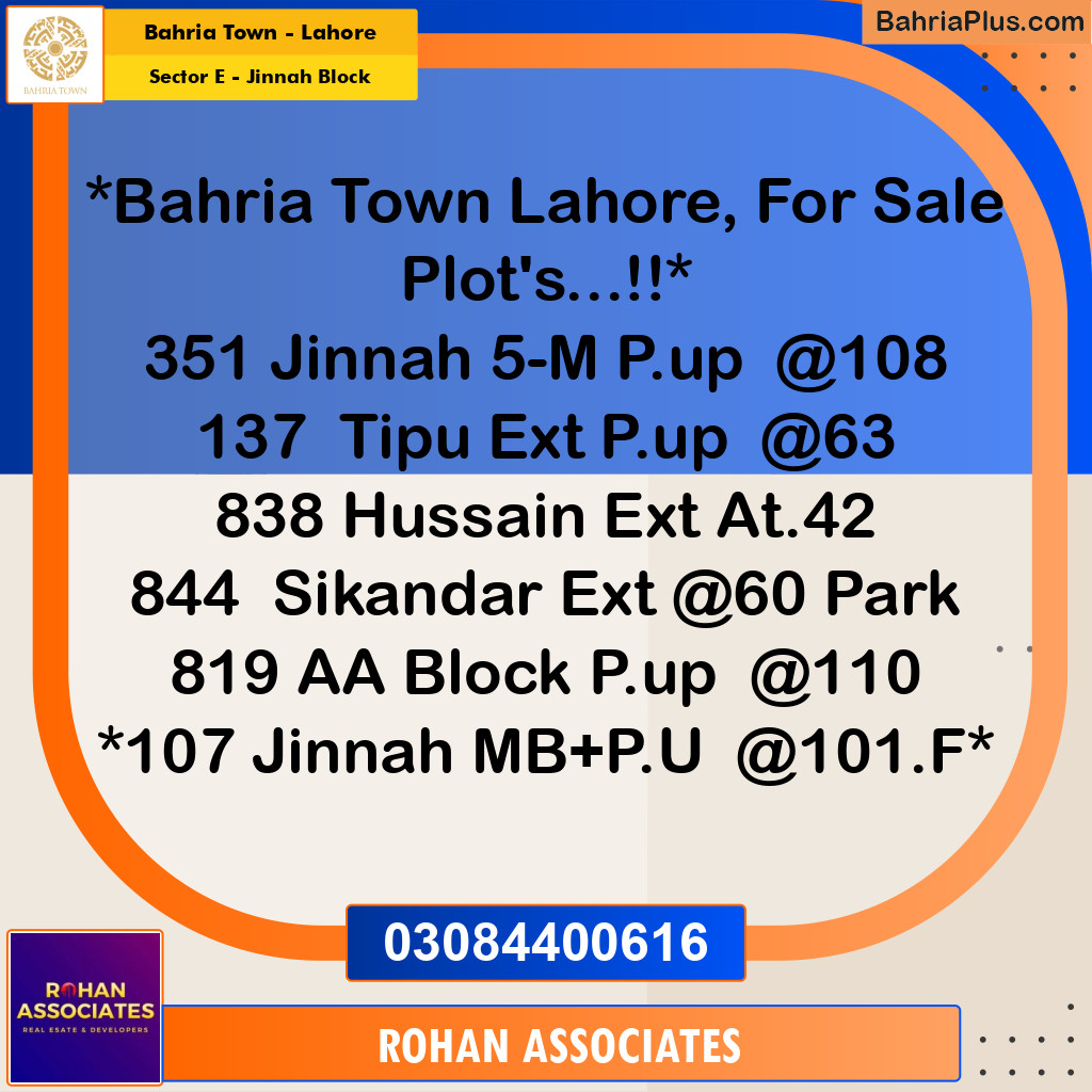 Residential Plot for Sale in Sector E - Jinnah Block -  Bahria Town, Lahore - (BP-181480)