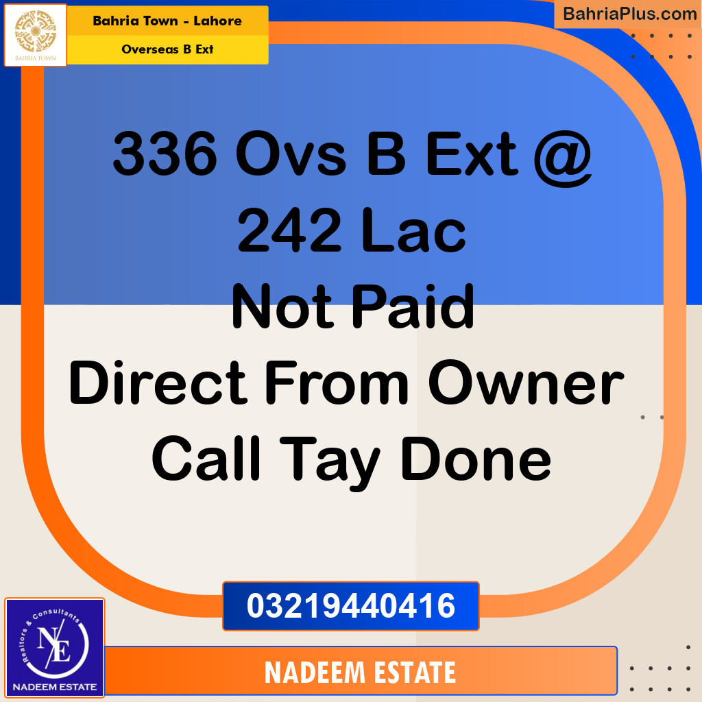 Residential Plot for Sale in Overseas B Ext -  Bahria Town, Lahore - (BP-181506)