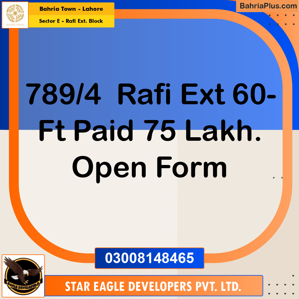 Residential Plot for Sale in Sector E - Rafi Ext. Block - Bahria Town, Lahore - (BP-181512)