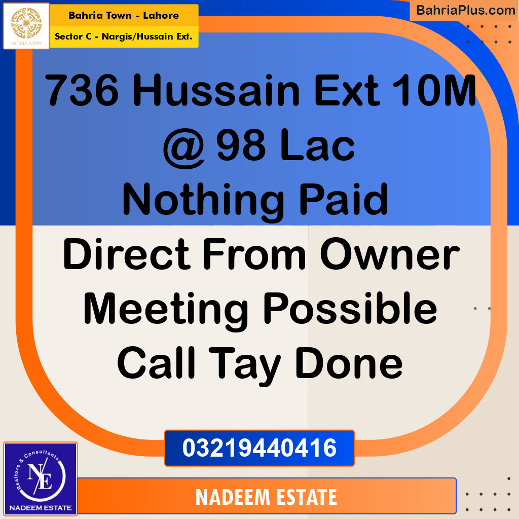 Residential Plot for Sale in Sector C - Nargis/Hussain Ext. -  Bahria Town, Lahore - (BP-181513)