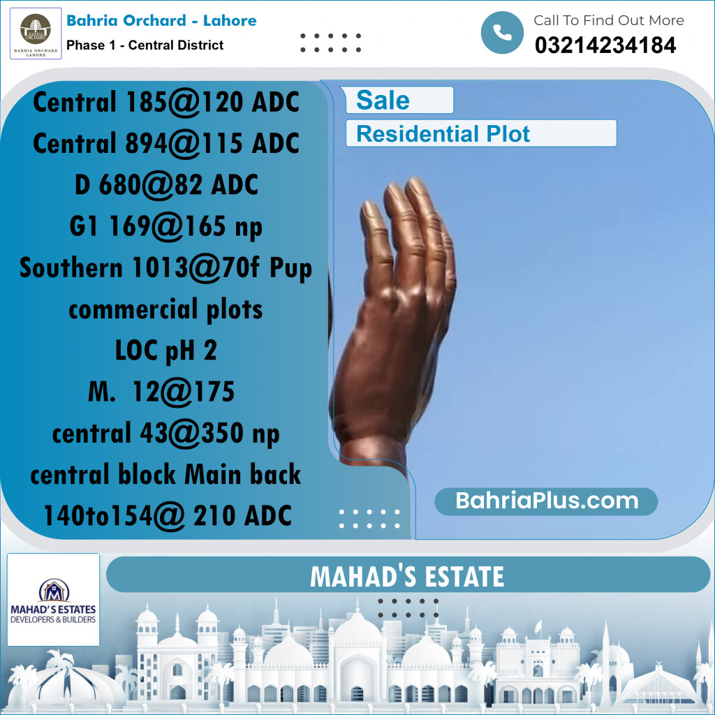 Residential Plot for Sale in Phase 1 - Central District -  Bahria Orchard, Lahore - (BP-181533)