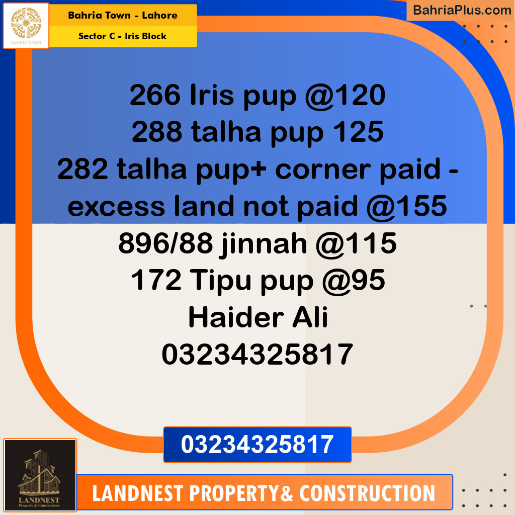 Residential Plot for Sale in Sector C - Iris Block -  Bahria Town, Lahore - (BP-181536)