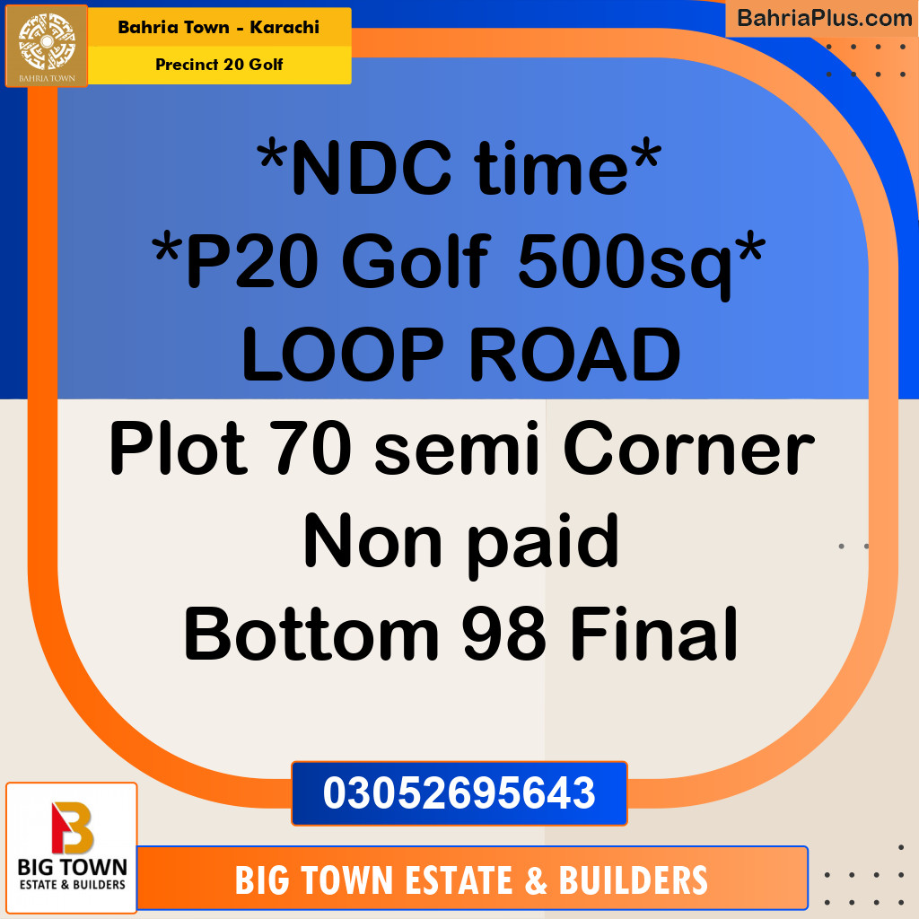 Residential Plot for Sale in Precinct 20 Golf - Bahria Town, Karachi - (BP-181551)