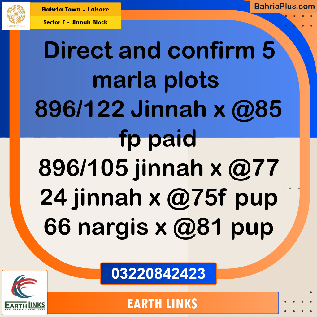 Residential Plot for Sale in Sector E - Jinnah Block -  Bahria Town, Lahore - (BP-181569)