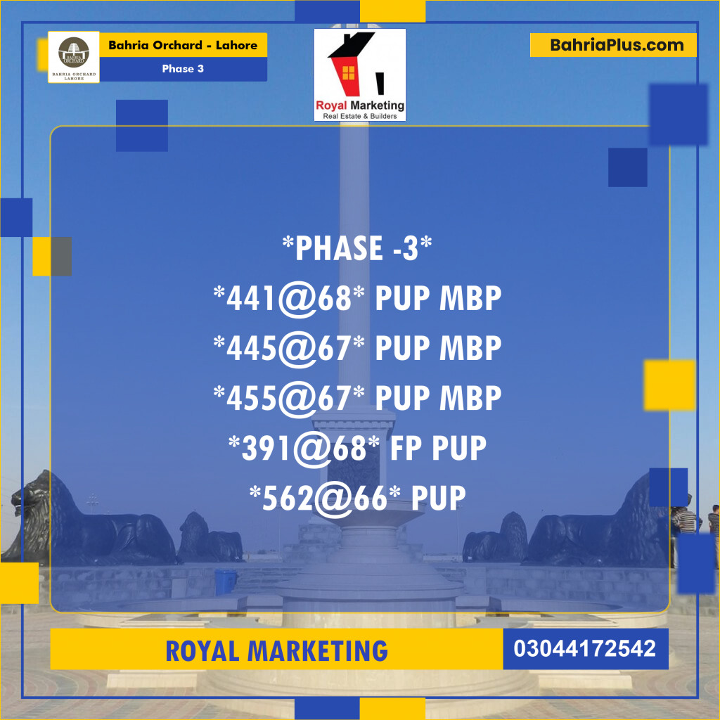 Residential Plot for Sale in Phase 3 -  Bahria Orchard, Lahore - (BP-181635)