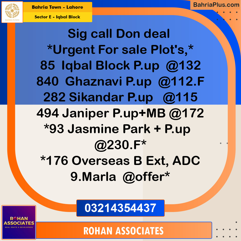 Residential Plot for Sale in Sector E - Iqbal Block -  Bahria Town, Lahore - (BP-181676)