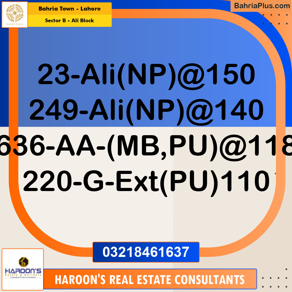 Residential Plot for Sale in Sector B - Ali Block -  Bahria Town, Lahore - (BP-181689)