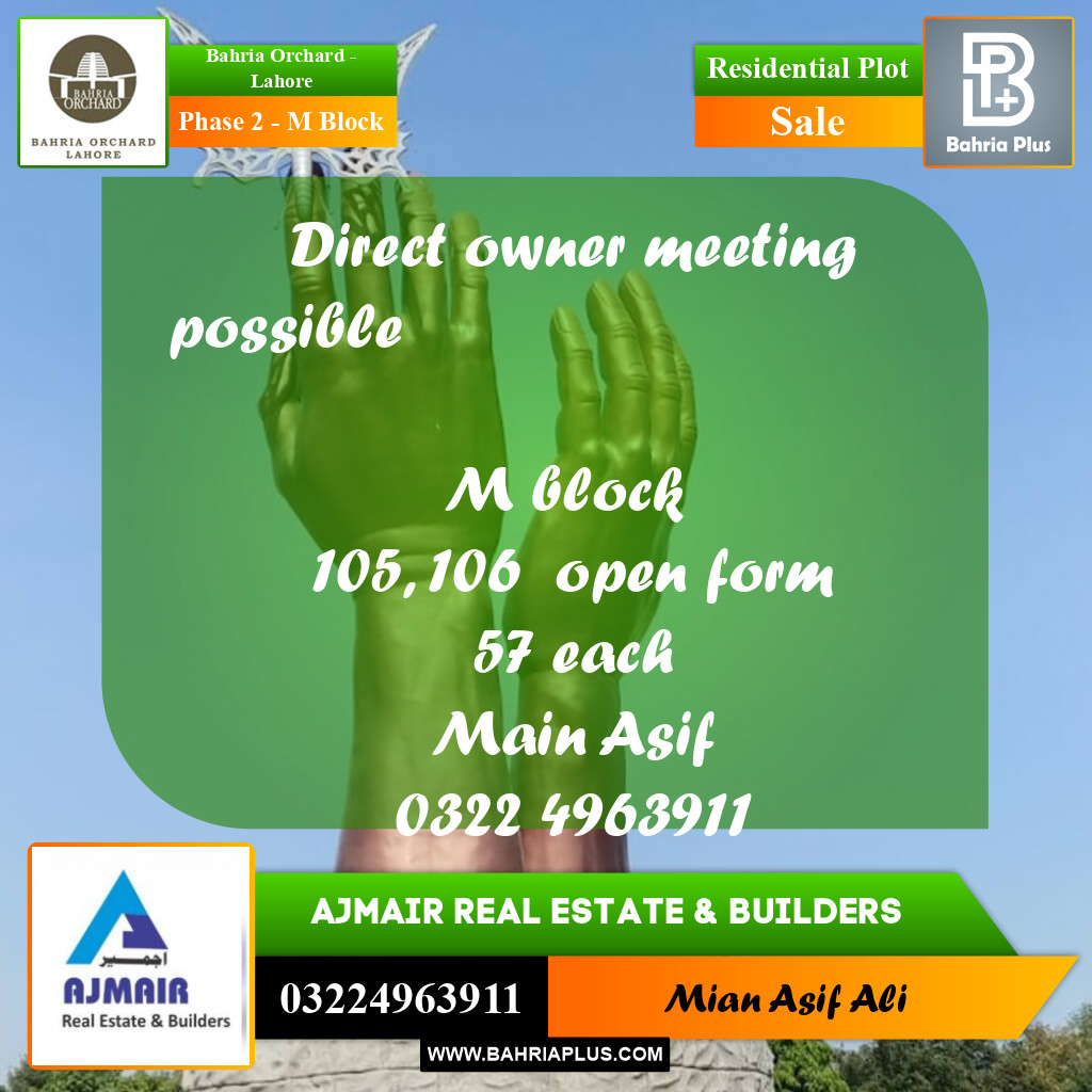 Residential Plot for Sale in Phase 2 - M Block - Bahria Orchard, Lahore - (BP-181724)