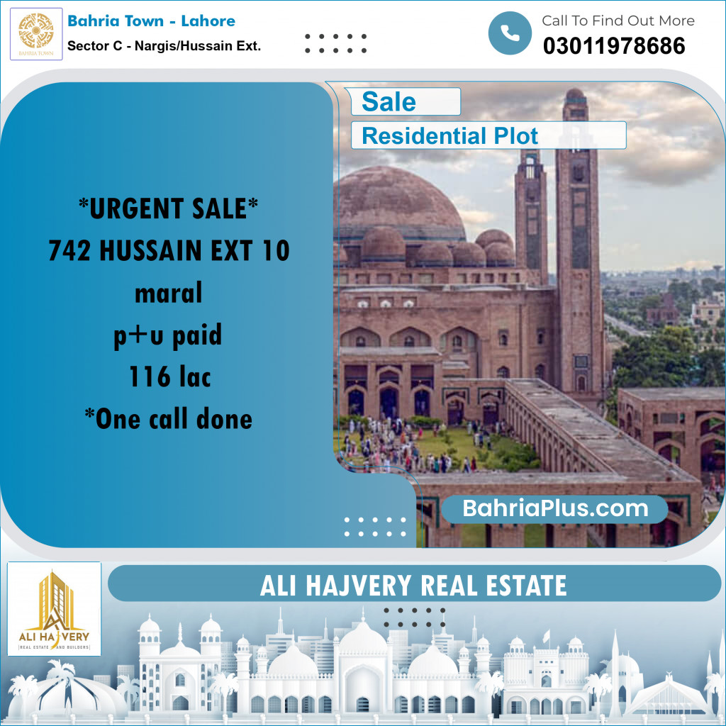 Residential Plot for Sale in Sector C - Nargis/Hussain Ext. - Bahria Town, Lahore - (BP-181744)