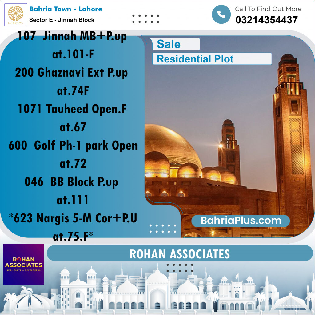 Residential Plot for Sale in Sector E - Jinnah Block - Bahria Town, Lahore - (BP-181749)
