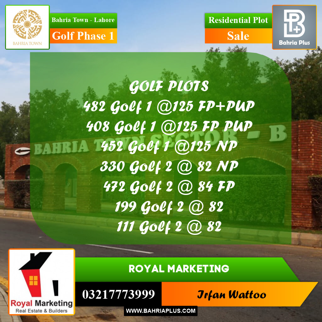 Residential Plot for Sale in Golf Phase 1 -  Bahria Town, Lahore - (BP-181775)