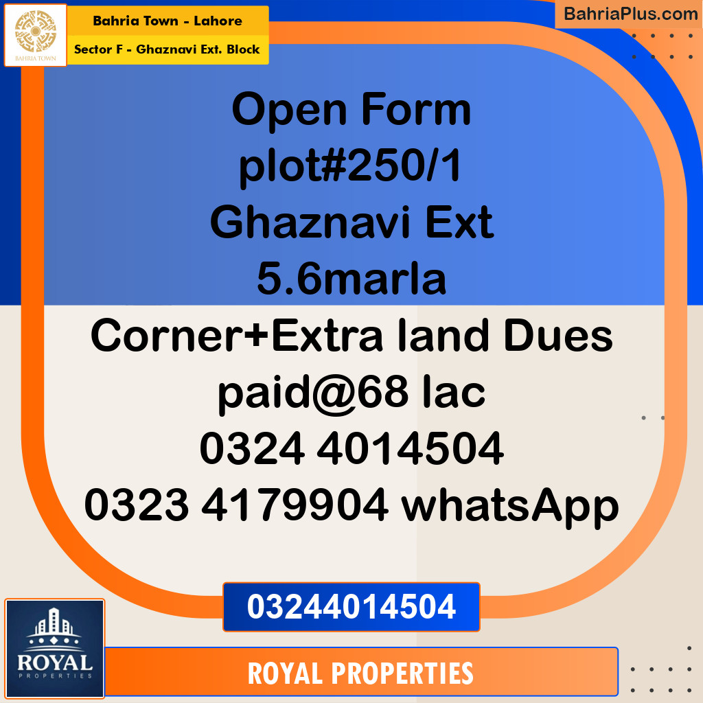 Residential Plot for Sale in Sector F - Ghaznavi Ext. Block - Bahria Town, Lahore - (BP-181810)