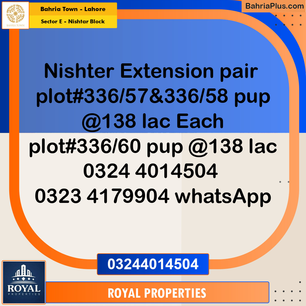 Residential Plot for Sale in Sector E - Nishtar Block -  Bahria Town, Lahore - (BP-181816)