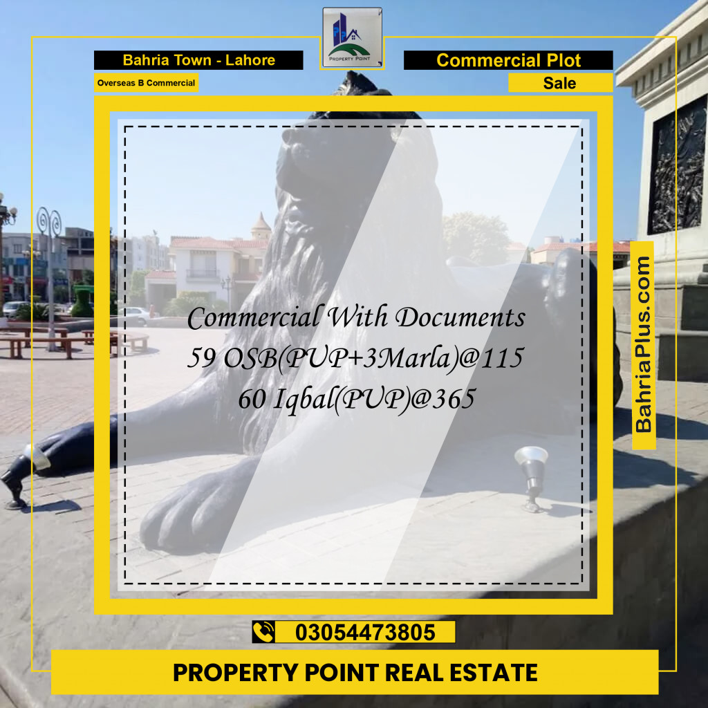 Commercial Plot for Sale in Overseas B Commercial - Bahria Town, Lahore - (BP-181977)