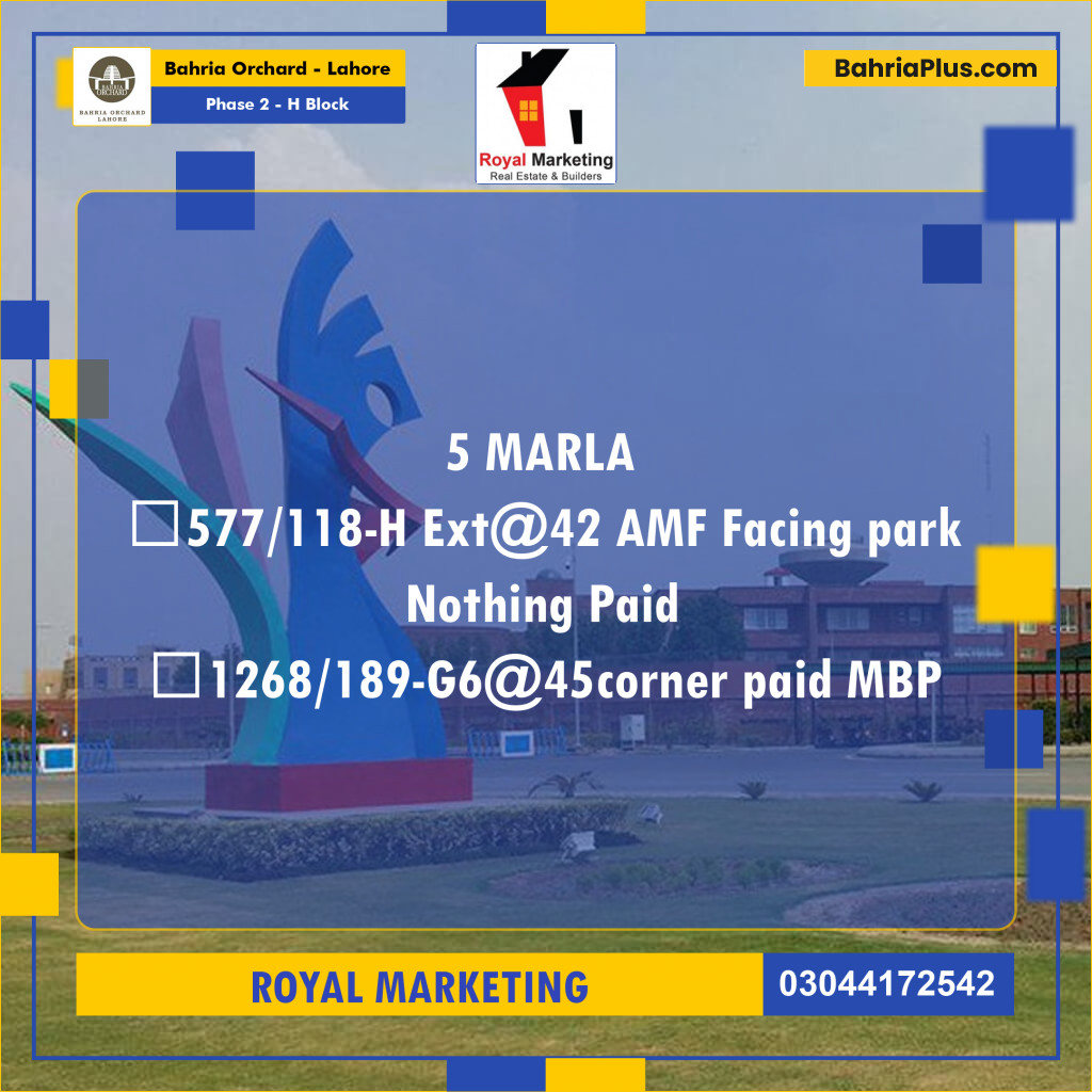 Residential Plot for Sale in Phase 2 - H Block -  Bahria Orchard, Lahore - (BP-182054)