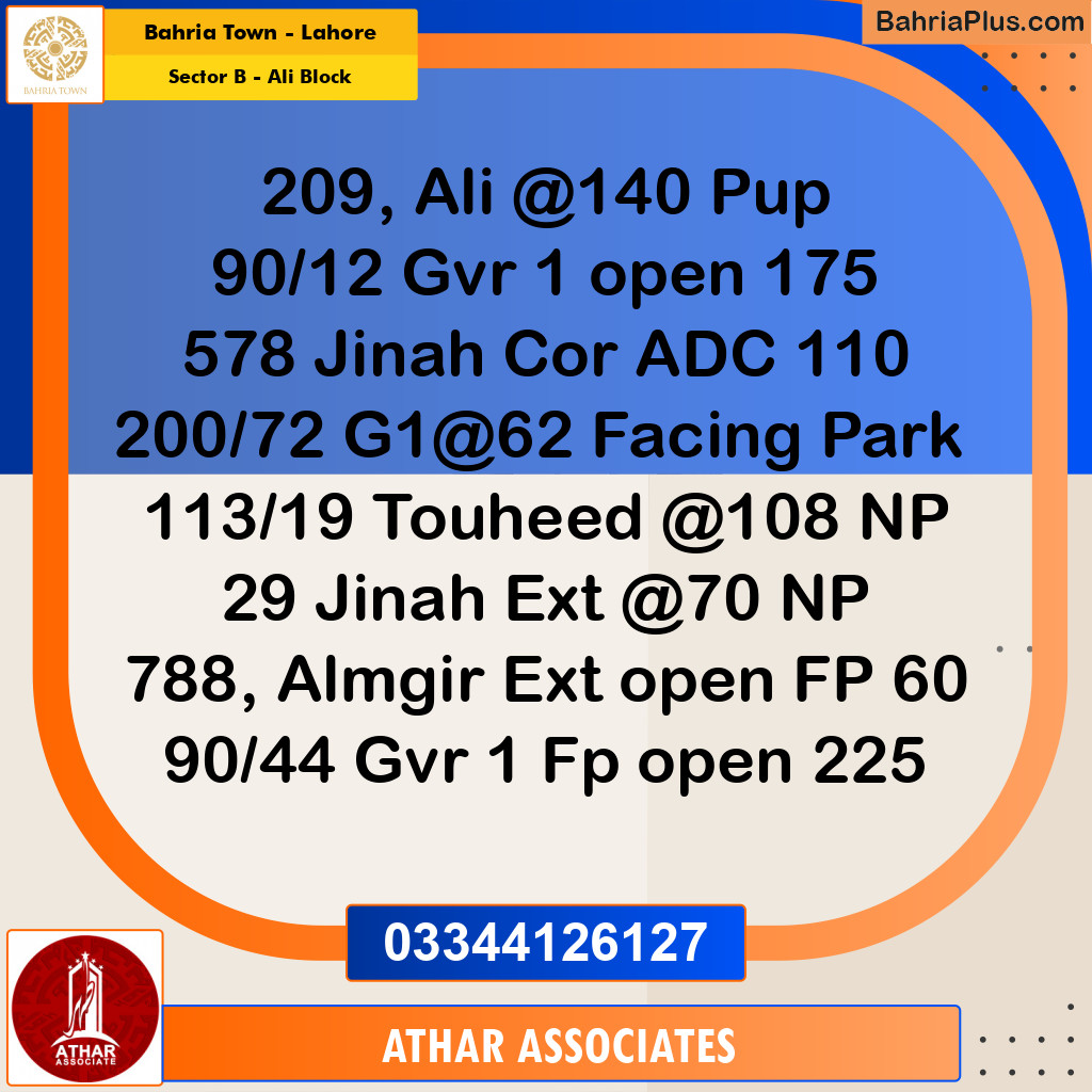 Residential Plot for Sale in Sector B - Ali Block -  Bahria Town, Lahore - (BP-182063)