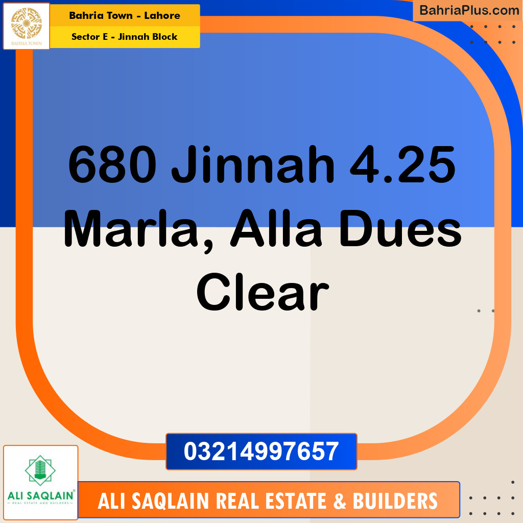 Residential Plot for Sale in Sector E - Jinnah Block - Bahria Town, Lahore - (BP-182067)