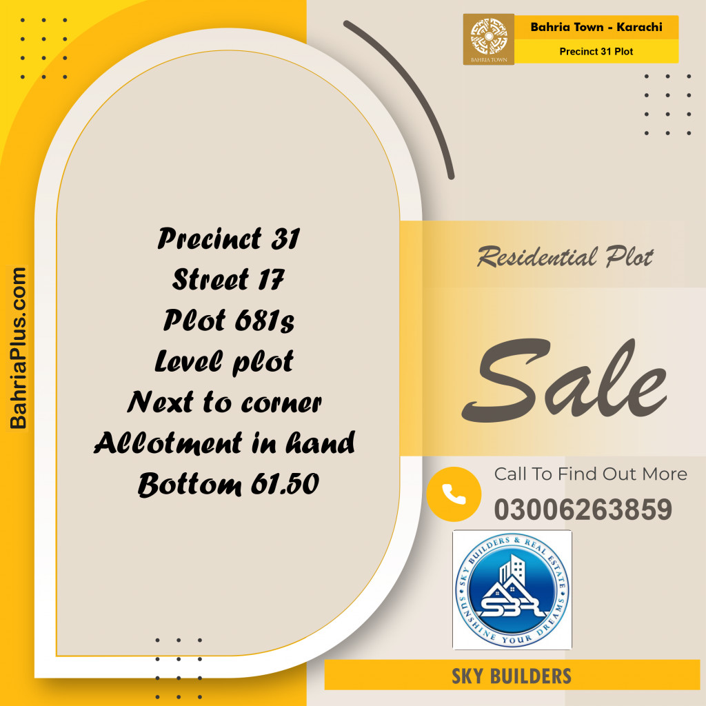 Residential Plot for Sale in Precinct 31 Plot -  Bahria Town, Karachi - (BP-182080)