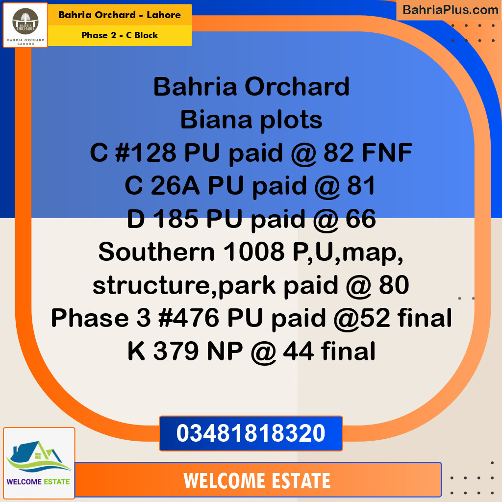 Residential Plot for Sale in Phase 2 - C Block -  Bahria Orchard, Lahore - (BP-182090)