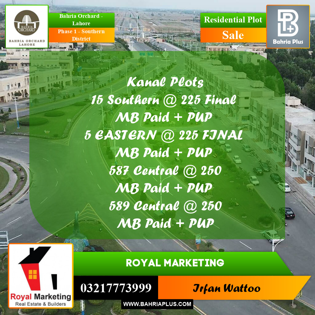 Residential Plot for Sale in Phase 1 - Southern District - Bahria Orchard, Lahore - (BP-182094)