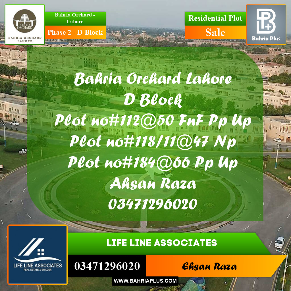 Residential Plot for Sale in Phase 2 - D Block -  Bahria Orchard, Lahore - (BP-182100)