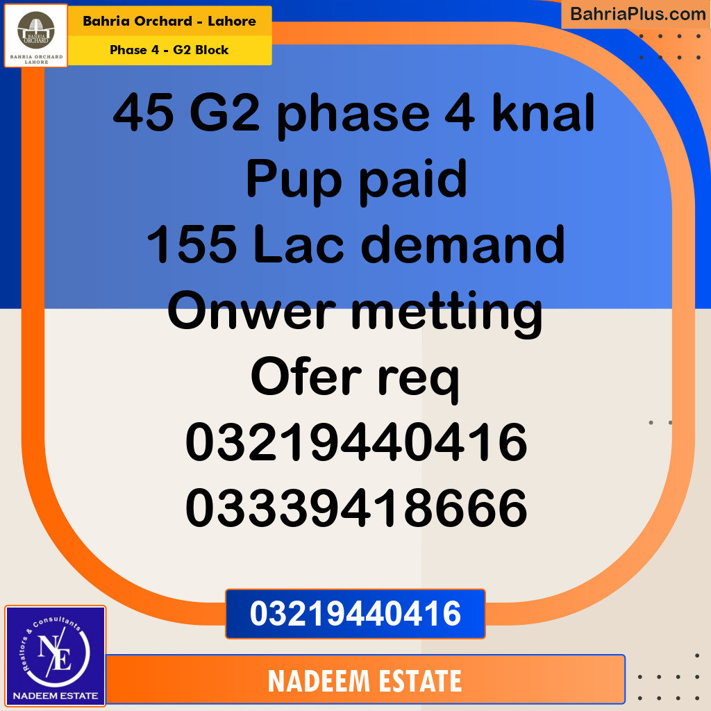 Residential Plot for Sale in Phase 4 - G2 Block -  Bahria Orchard, Lahore - (BP-182113)