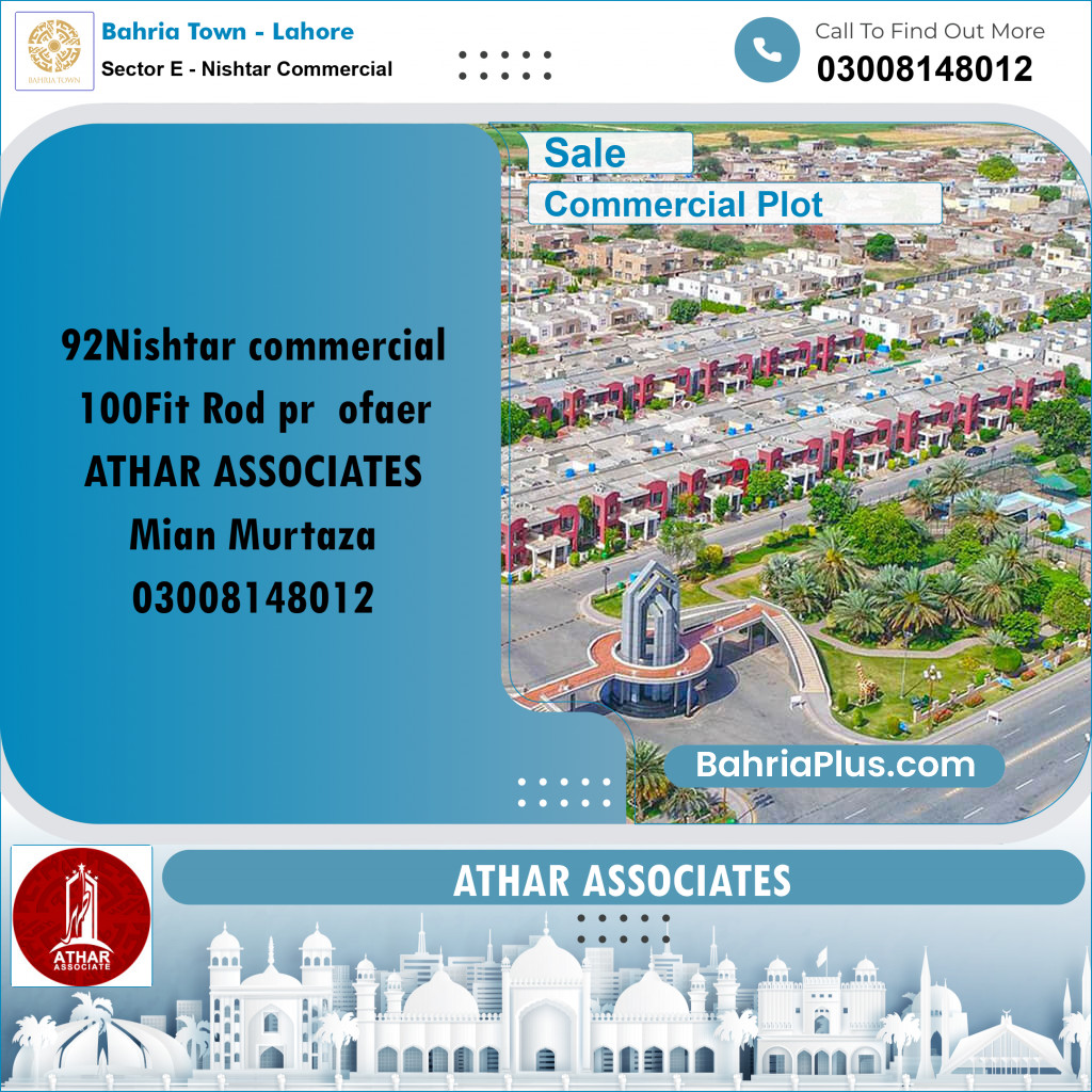 Commercial Plot for Sale in Sector E - Nishtar Commercial - Bahria Town, Lahore - (BP-182137)