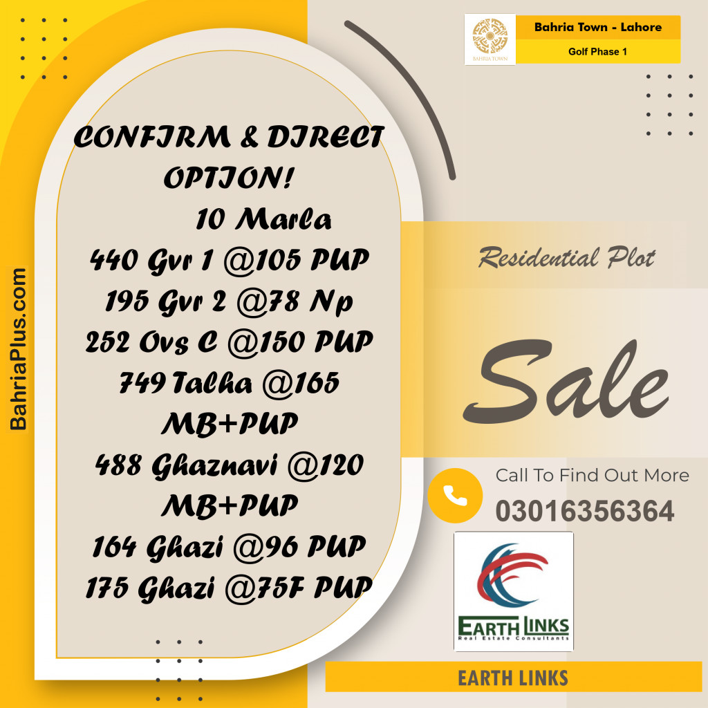 Residential Plot for Sale in Golf Phase 1 - Bahria Town, Lahore - (BP-182146)