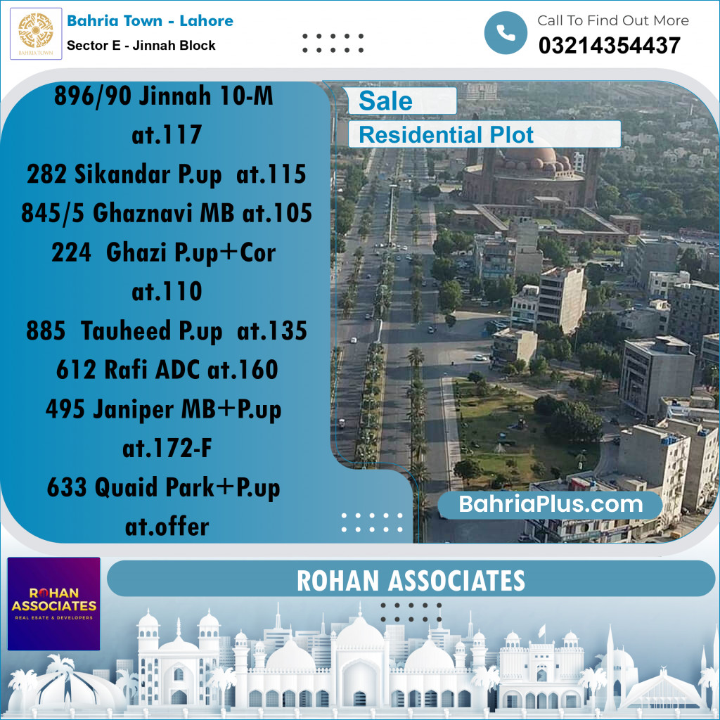 Residential Plot for Sale in Sector E - Jinnah Block -  Bahria Town, Lahore - (BP-182163)