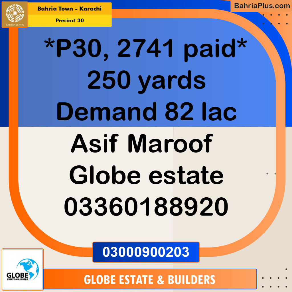 250 Sq. Yards Residential Plot for Sale in Precinct 30 -  Bahria Town, Karachi - (BP-182179)