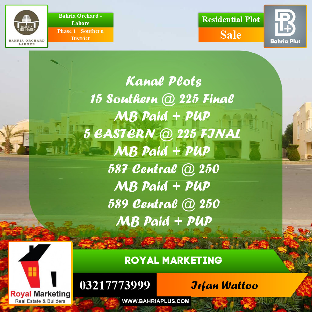 Residential Plot for Sale in Phase 1 - Southern District - Bahria Orchard, Lahore - (BP-182261)