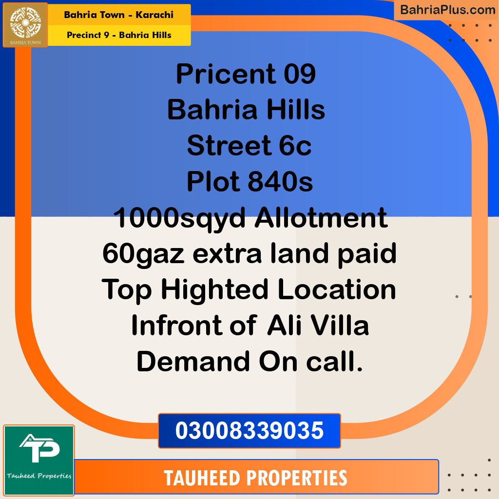 1000 Sq. Yards Residential Plot for Sale in Precinct 9 - Bahria Hills -  Bahria Town, Karachi - (BP-182270)
