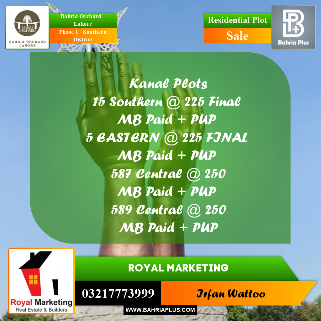 Residential Plot for Sale in Phase 1 - Southern District -  Bahria Orchard, Lahore - (BP-182324)