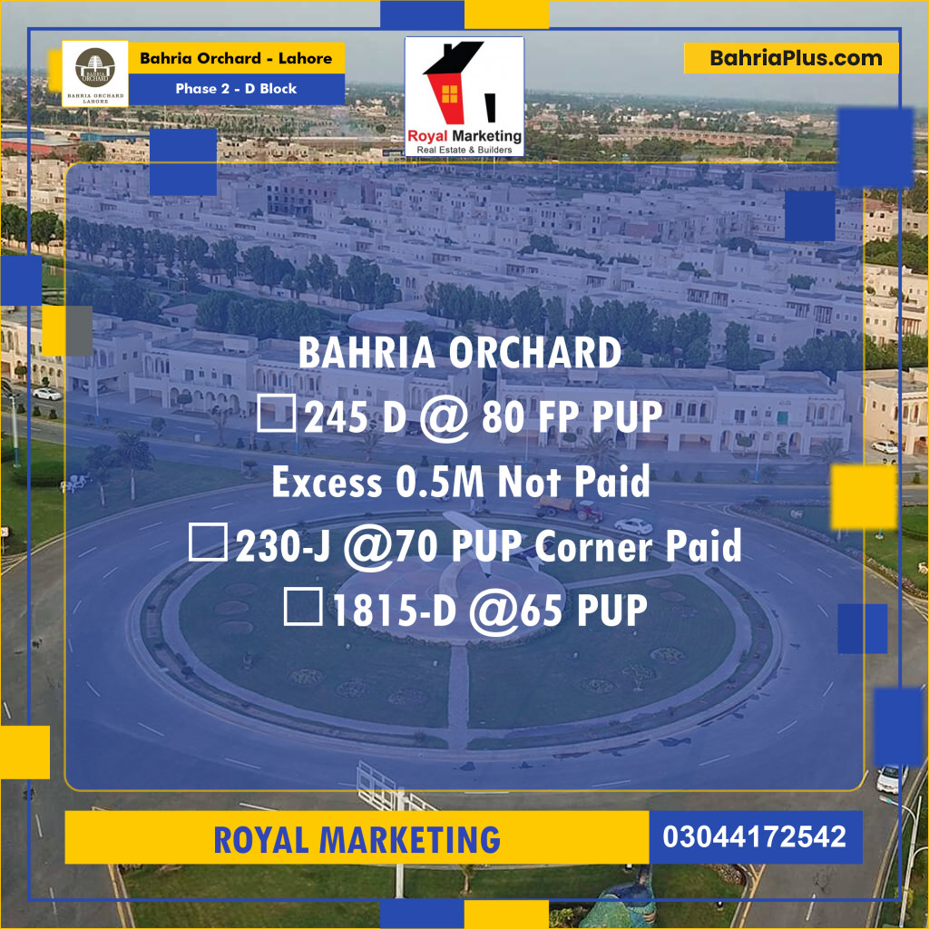 Residential Plot for Sale in Phase 2 - D Block -  Bahria Orchard, Lahore - (BP-182348)