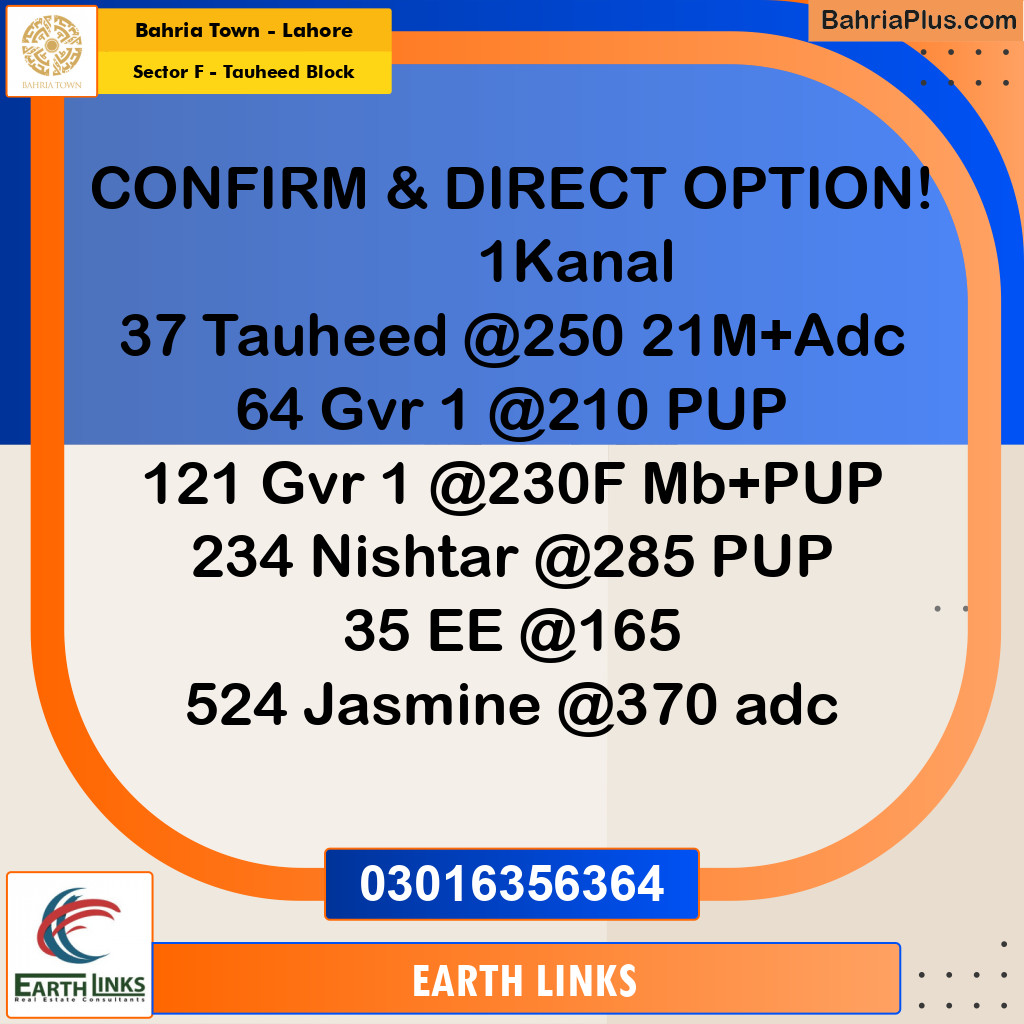 Residential Plot for Sale in Sector F - Tauheed Block -  Bahria Town, Lahore - (BP-182361)