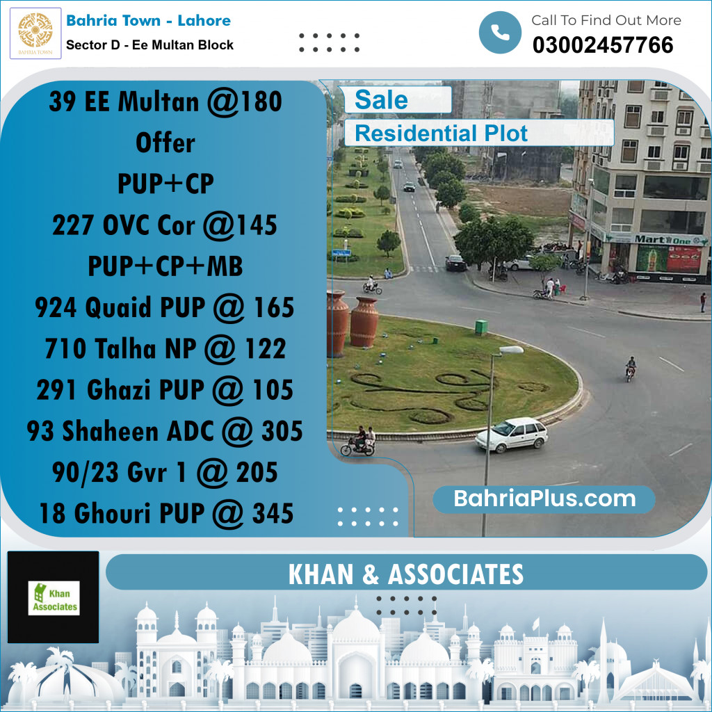 Residential Plot for Sale in Sector D - EE Multan Block - Bahria Town, Lahore - (BP-182378)