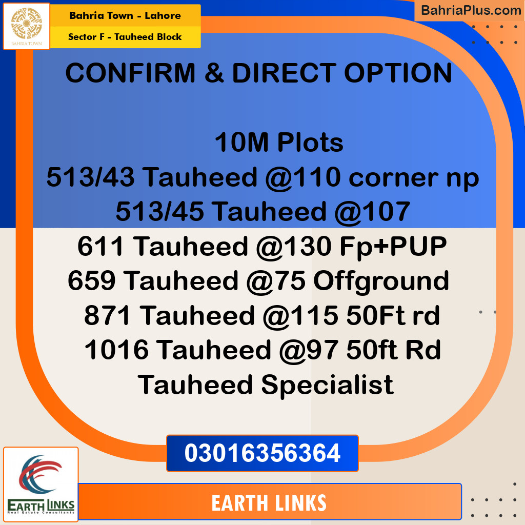 Residential Plot for Sale in Sector F - Tauheed Block -  Bahria Town, Lahore - (BP-182386)