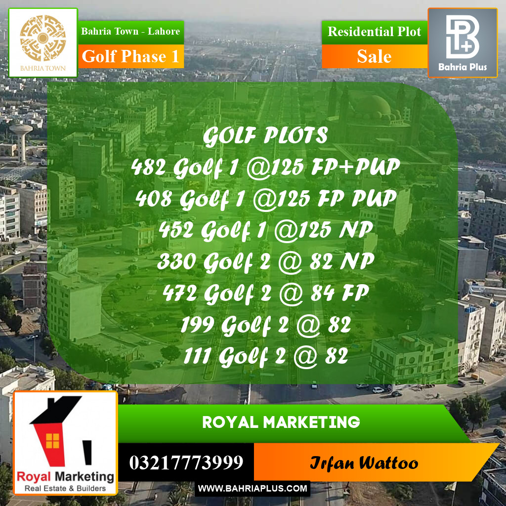 Residential Plot for Sale in Golf Phase 1 -  Bahria Town, Lahore - (BP-182388)