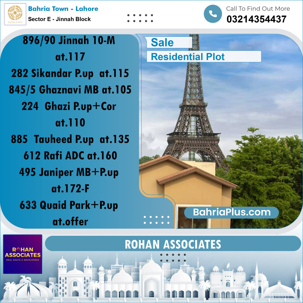 Residential Plot for Sale in Sector E - Jinnah Block -  Bahria Town, Lahore - (BP-182411)