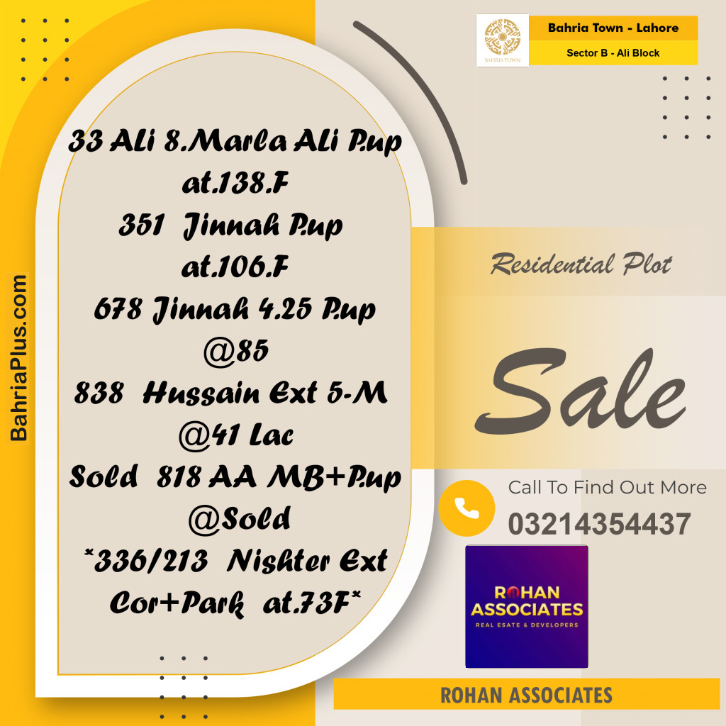 Residential Plot for Sale in Sector B - Ali Block -  Bahria Town, Lahore - (BP-182412)