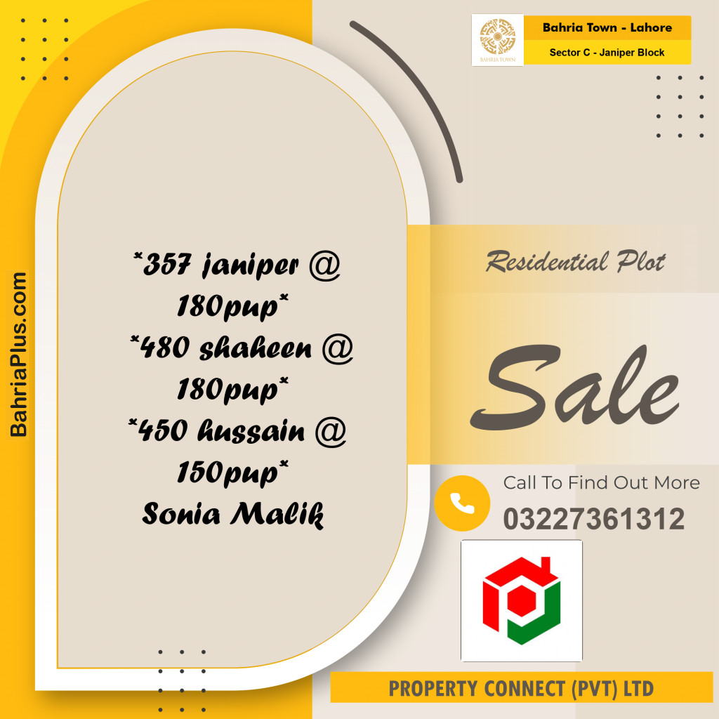 Residential Plot for Sale in Sector C - Janiper Block - Bahria Town, Lahore - (BP-182508)