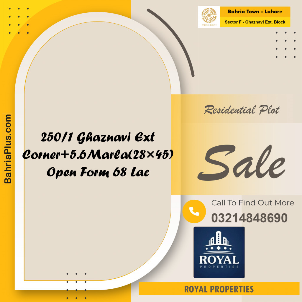 Residential Plot for Sale in Sector F - Ghaznavi Ext. Block - Bahria Town, Lahore - (BP-182528)
