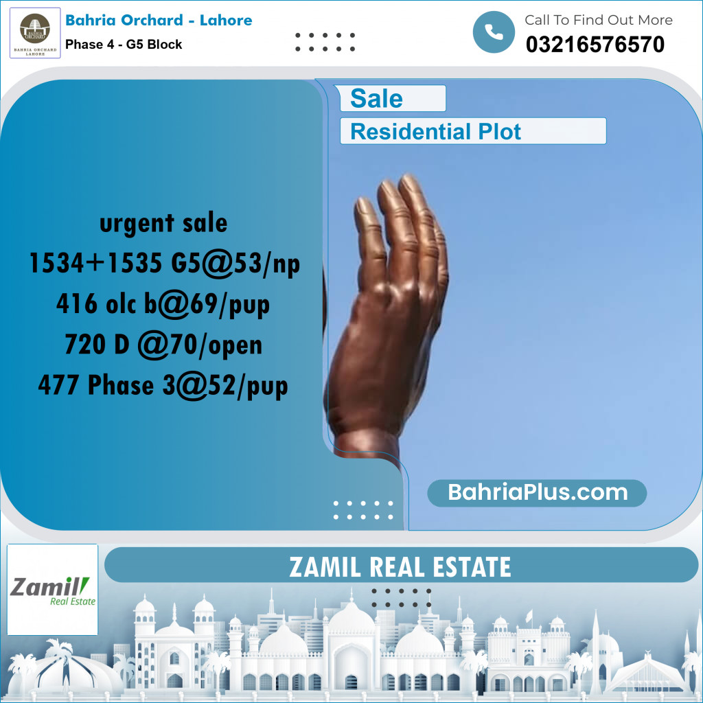 Residential Plot for Sale in Phase 4 - G5 Block -  Bahria Orchard, Lahore - (BP-182529)