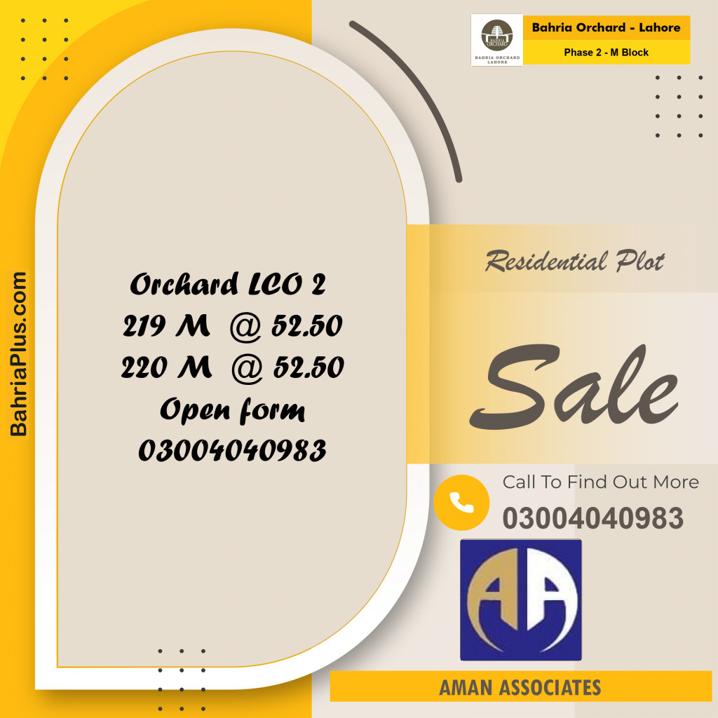 Residential Plot for Sale in Phase 2 - M Block - Bahria Orchard, Lahore - (BP-182535)