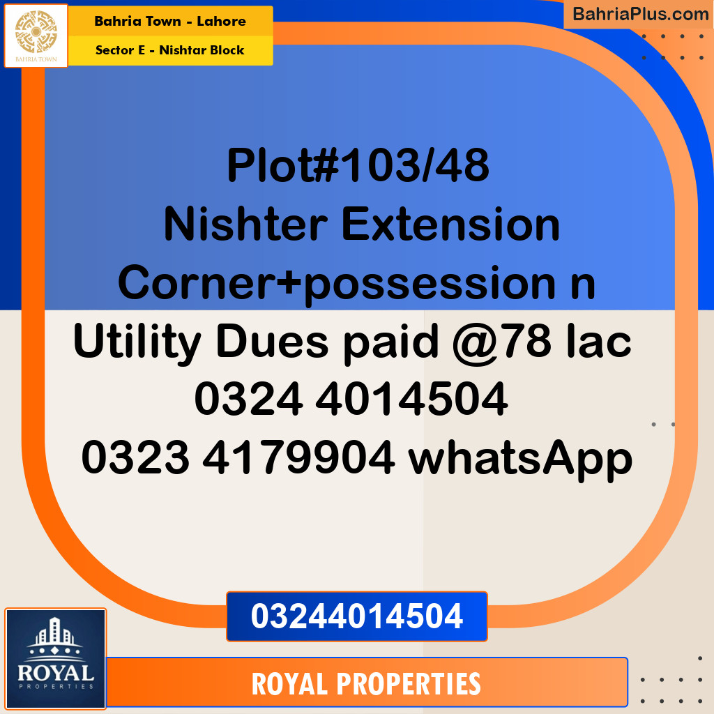 Residential Plot for Sale in Sector E - Nishtar Block - Bahria Town, Lahore - (BP-182546)