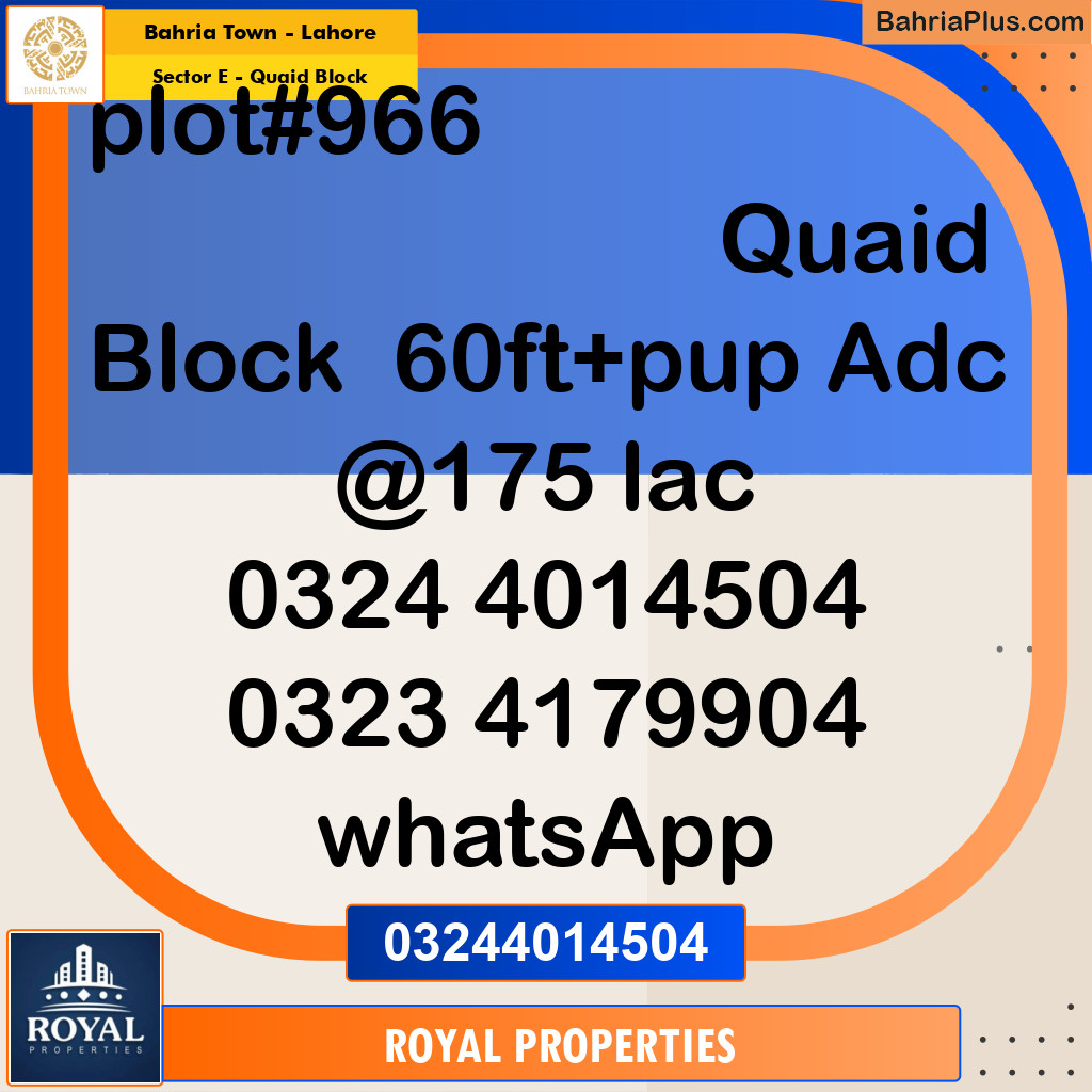 Residential Plot for Sale in Sector E - Quaid Block -  Bahria Town, Lahore - (BP-182549)