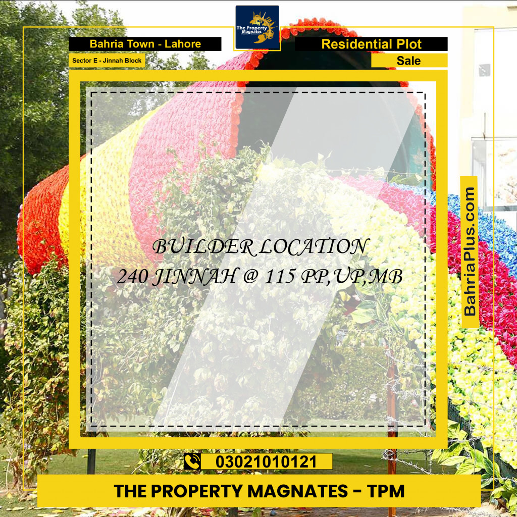 Residential Plot for Sale in Sector E - Jinnah Block - Bahria Town, Lahore - (BP-182598)