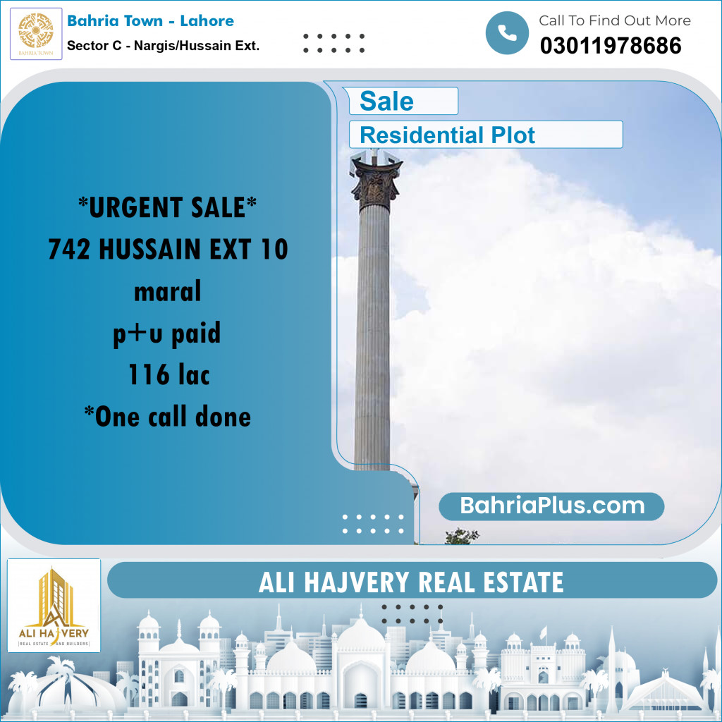 Residential Plot for Sale in Sector C - Nargis/Hussain Ext. -  Bahria Town, Lahore - (BP-182722)