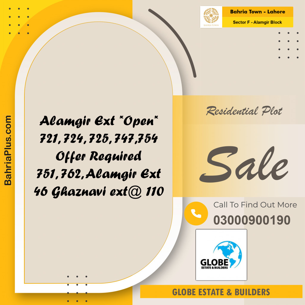 Residential Plot for Sale in Sector F - Alamgir Block -  Bahria Town, Lahore - (BP-182731)